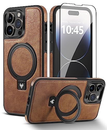 WTCASE Designed for iPhone 14 Pro Leather Case [Compatible with Mag-Safe] with Stand, Shockproof Back Slim Protective Phone Case for Men Women (2022) 6.1" (Brown)