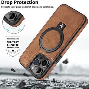 WTCASE Designed for iPhone 14 Pro Leather Case [Compatible with Mag-Safe] with Stand, Shockproof Back Slim Protective Phone Case for Men Women (2022) 6.1" (Brown)