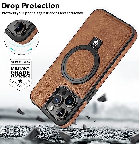 WTCASE Designed for iPhone 14 Pro Leather Case [Compatible with Mag-Safe] with Stand, Shockproof Back Slim Protective Phone Case for Men Women (2022) 6.1" (Brown)