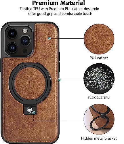 WTCASE Designed for iPhone 14 Pro Leather Case [Compatible with Mag-Safe] with Stand, Shockproof Back Slim Protective Phone Case for Men Women (2022) 6.1" (Brown)