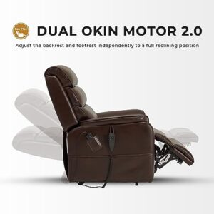 Irene House 9188 Lay Flat Lift Recliner Chair Heat Massage Dual Motor Infinite Position Up to 300 LBS Electric Power Lift Recliners, Medium(Brown Faux Leather)