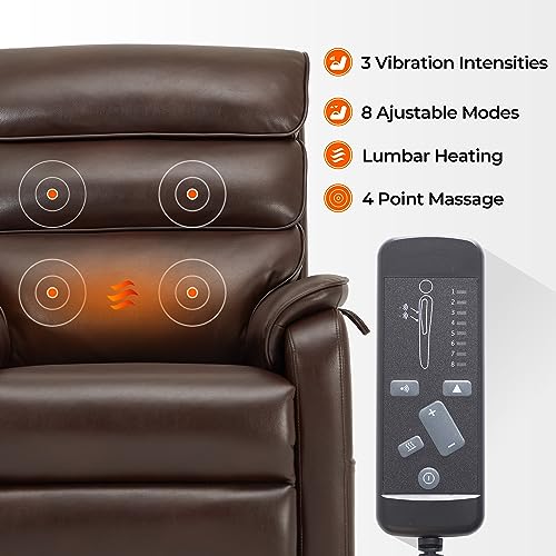 Irene House 9188 Lay Flat Lift Recliner Chair Heat Massage Dual Motor Infinite Position Up to 300 LBS Electric Power Lift Recliners, Medium(Brown Faux Leather)