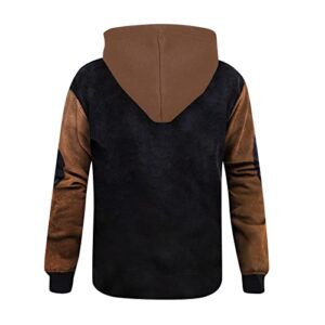 Mens Sweaters Fashion Vintage Splicing Color Pullover Sweaters Comfy Casual Long Sleeve Exercise Hoodies Pullover Personalized Y2k Outfits Streetwear Sudadera con capucha para hombre(Black,L2)