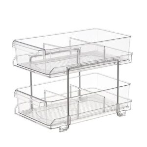frogued desktop rack 2 tier clear organizer with dividers, multi-purpose slide-out storage container for bathroom and kitchen counter, medicine cabinet storage bins, under sink closet organization cl