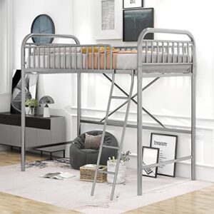 optough twin size metal loft bed, no box spring needed, for girls boys teens,silver
