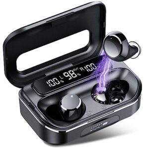 wekily ear buds wireless bluetooth earbuds 5.3 headphones 108h playtime with 2600mah charging case to charge phone, led display earphones mic deep bass for work sport, black (q26-bl)