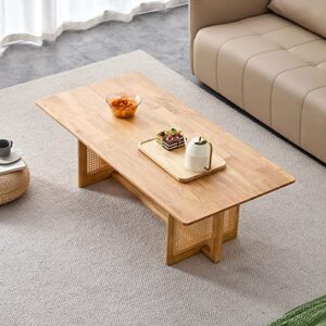 luspaz rattan coffee table rectangular solid wood coffee table with cross table legs for living room furniture
