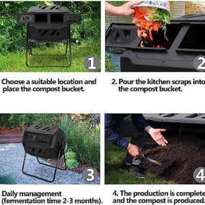 Compost Bins Outdoor 43 Gallon Garden Compost Tumbler Bin ｜ Extra Wide Dual Chamber with 360 Degree Rotating Composter Food Waste Bin ｜Outdoor Aerating Waste Bin Composting Tumbler