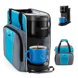 coffee maker travel bag compatible with keurig k-express coffee maker, k-iced single serve coffee brewer carrying case with multiple pockets for k-cup pods, storage bag with shoulder strap