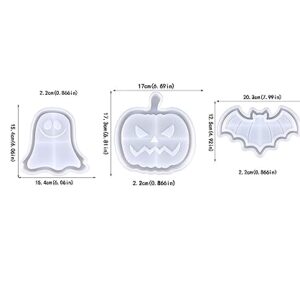 Xidmold 3pcs Halloween Tray Resin Molds, Pumpkin Bat Ghost Shaped Tray Storage Silicone Mold, Epoxy Resin Casting Molds for Jewelry Storage, Fruit Food Dish, Halloween Decor