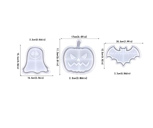 Xidmold 3pcs Halloween Tray Resin Molds, Pumpkin Bat Ghost Shaped Tray Storage Silicone Mold, Epoxy Resin Casting Molds for Jewelry Storage, Fruit Food Dish, Halloween Decor