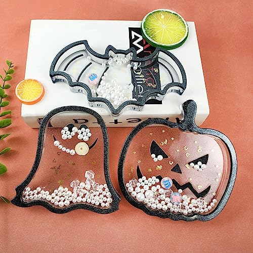 Xidmold 3pcs Halloween Tray Resin Molds, Pumpkin Bat Ghost Shaped Tray Storage Silicone Mold, Epoxy Resin Casting Molds for Jewelry Storage, Fruit Food Dish, Halloween Decor