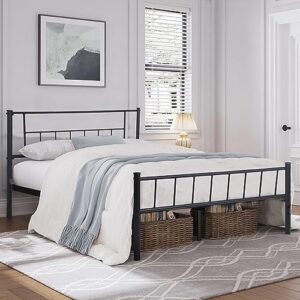 haiput wam black queen bed frame with headboard and footboard, black metal bed frame queen noise-free, farmhouse bed frame no box spring needed, easy assembly, queen