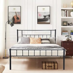 haiput wam king metal bed frames with headboard, metal platform bed frame king noise-free, farmhouse bed frame no box spring needed, easy assembly,king