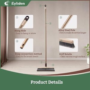 Eyliden Push Broom Indoor, Multi-Surface Angle Broom with 48" Long Handle, Stiff Bristle Floor Brush for Tile Bathroom Patio Garage Deck Concrete Wood Stone Cleaning Indoor Outdoor Rough Floor