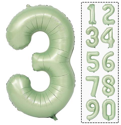 Number 3 Balloon 40 Inch Sage Green Number Balloon Foil Mylar Balloon for Boys Girls 3rd 30th Birthday Wedding Anniversary Jungle Party Decoration Supplies large Number Balloons