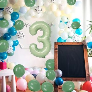 Number 3 Balloon 40 Inch Sage Green Number Balloon Foil Mylar Balloon for Boys Girls 3rd 30th Birthday Wedding Anniversary Jungle Party Decoration Supplies large Number Balloons