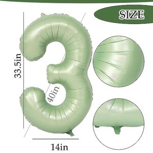 Number 3 Balloon 40 Inch Sage Green Number Balloon Foil Mylar Balloon for Boys Girls 3rd 30th Birthday Wedding Anniversary Jungle Party Decoration Supplies large Number Balloons