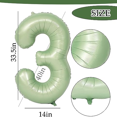 Number 3 Balloon 40 Inch Sage Green Number Balloon Foil Mylar Balloon for Boys Girls 3rd 30th Birthday Wedding Anniversary Jungle Party Decoration Supplies large Number Balloons