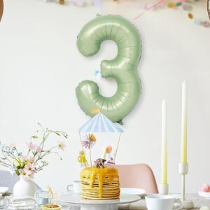 Number 3 Balloon 40 Inch Sage Green Number Balloon Foil Mylar Balloon for Boys Girls 3rd 30th Birthday Wedding Anniversary Jungle Party Decoration Supplies large Number Balloons