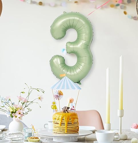 Number 3 Balloon 40 Inch Sage Green Number Balloon Foil Mylar Balloon for Boys Girls 3rd 30th Birthday Wedding Anniversary Jungle Party Decoration Supplies large Number Balloons