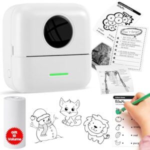 zernber x5 mini printer sticker printer, portable inkless black and white thermal bluetooth sticker printer for pictures, notes, kids diy gifts (free 10 rolls of printing paper) white…
