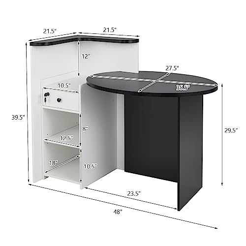 Tangkula Reception Desk, Front Counter Desk with Lockable Drawer & Adjustable Shelf, Oval Desktop, Retail Counter for Checkout, Computer Workstation for Salon Lobby Office, Home Office Desk