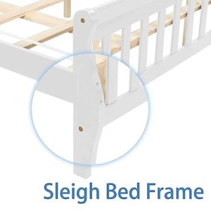 RIDFY Queen Platform Bed Frame with Headboard & Footboard, Wood Sleigh Bed Frame with Slats Support, No Box Spring Needed, Noise Free, Easy Assembly (White)