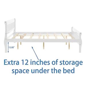 RIDFY Queen Platform Bed Frame with Headboard & Footboard, Wood Sleigh Bed Frame with Slats Support, No Box Spring Needed, Noise Free, Easy Assembly (White)