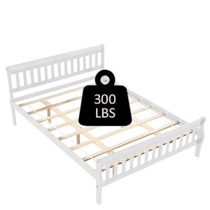 RIDFY Queen Platform Bed Frame with Headboard & Footboard, Wood Sleigh Bed Frame with Slats Support, No Box Spring Needed, Noise Free, Easy Assembly (White)