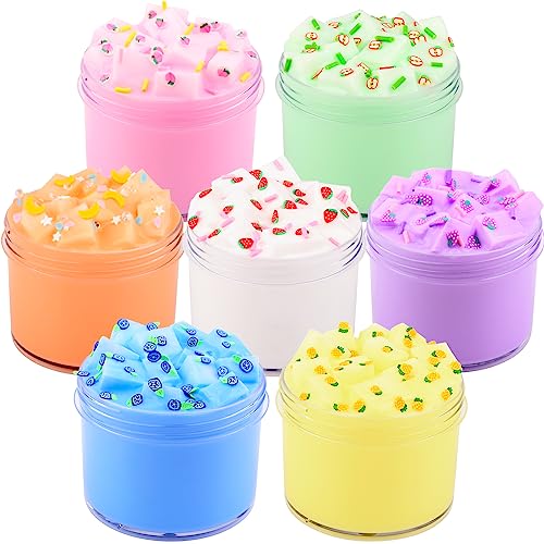 7 Packs Jelly Crunchy Slime Kit,Butter Slime Non Sticky,Super Soft Sludge Toy,Birthday Gifts for Kids,DIY Premade Crystal Glue Boba Slimes Party Favor for Girls & Boys