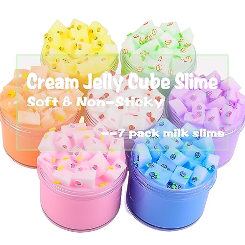 7 Packs Jelly Crunchy Slime Kit,Butter Slime Non Sticky,Super Soft Sludge Toy,Birthday Gifts for Kids,DIY Premade Crystal Glue Boba Slimes Party Favor for Girls & Boys