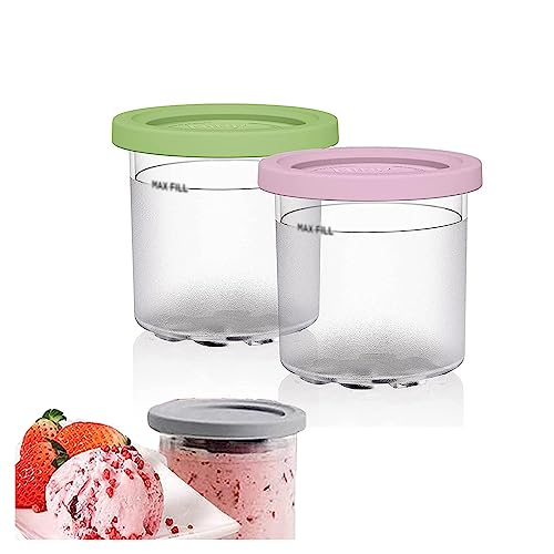 VRINO 2/4/6PCS Creami Pints and Lids, for Ninja Creami,16 OZ Pint Containers Safe and Leak Proof Compatible with NC299AMZ,NC300s Series Ice Cream Makers,Pink+Green-4PCS