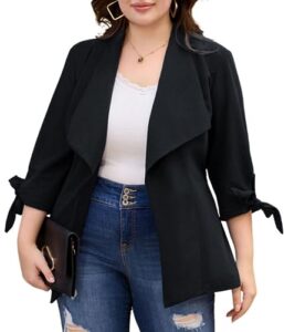 plus size 3/4 sleeve blazers for women business casual blazers for work lightweight blazers suit jackets black 20w