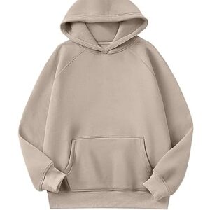 Caracilia Women Solid Basic Loose Hoodie Top Fleece Long Sleeve Pullover Oversized Hooded Sweatshirts with Pocket 2023 Fall Winter Clothes Cute Warm Baggy Sweaters Cozy Outfits 1025shenxing-L Khaki