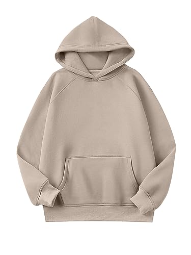 Caracilia Women Solid Basic Loose Hoodie Top Fleece Long Sleeve Pullover Oversized Hooded Sweatshirts with Pocket 2023 Fall Winter Clothes Cute Warm Baggy Sweaters Cozy Outfits 1025shenxing-L Khaki