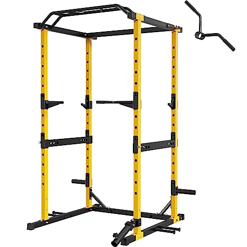 MAJOR LUTIE Power Rack Power Cage, PLM05 Multi-Function Squat Rack with Optional Pulley System for Home Gym(YELLOW)