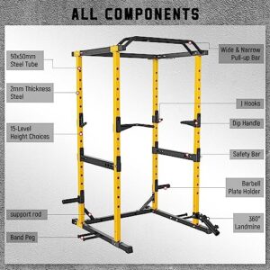 MAJOR LUTIE Power Rack Power Cage, PLM05 Multi-Function Squat Rack with Optional Pulley System for Home Gym(YELLOW)