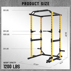 MAJOR LUTIE Power Rack Power Cage, PLM05 Multi-Function Squat Rack with Optional Pulley System for Home Gym(YELLOW)