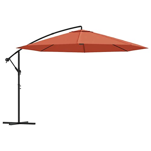 Annlera Patio-Umbrellas 137.8"X105.5" Brown,Fabric+Metal Pole,Round Large offset Umbrellas Garden Umbrella Backyard Umbrella Outdoor Umbrellas,Uv Protective,with 8 Steel Ribs