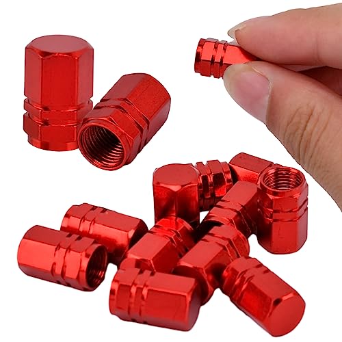 Valve Stem Caps, Car Tire Valve Caps, 12 Pcs Aluminum Alloy Leakproof Universal Wheel Valve Stem Covers for Vehicle Truck Motorcycle Bike(Red)