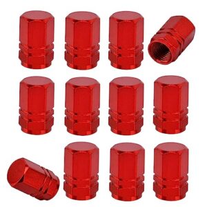 Valve Stem Caps, Car Tire Valve Caps, 12 Pcs Aluminum Alloy Leakproof Universal Wheel Valve Stem Covers for Vehicle Truck Motorcycle Bike(Red)