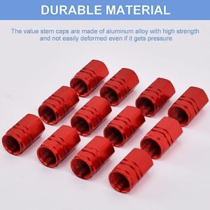 Valve Stem Caps, Car Tire Valve Caps, 12 Pcs Aluminum Alloy Leakproof Universal Wheel Valve Stem Covers for Vehicle Truck Motorcycle Bike(Red)