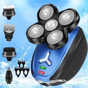 head shaver for bald men,5 in 1 bald head shavers for men cordless,waterproof wet/dry 5 head mens electric razor for head face shaving, usb mans grooming kit rechargeable,rotary shaver gift for men