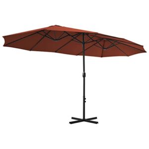 Annlera Patio-Umbrellas 181.1"X106.3"X96.9" Brown,Fabric+Aluminum Pole and Ribs,Garden Umbrella Pool Umbrella Backyard Umbrella Double-Top Parasol,Uv Protective and Anti-Fade