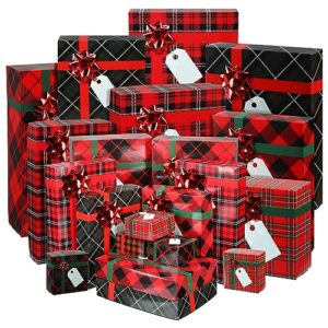 qilery 24 pieces christmas gift boxes with lids and red bows buffalo plaid christmas gift wrap boxes 4 sizes bulk gift boxes shirt box for wrapping xmas holiday present (plaid)
