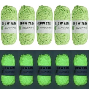 5 rolls glow in the dark yarn, luminous crochet yarn for halloween crocheting, 174 ft luminous diy knitting yarn, glow in the dark yarn for diy arts crafts crocheting sewing home decoration (green)