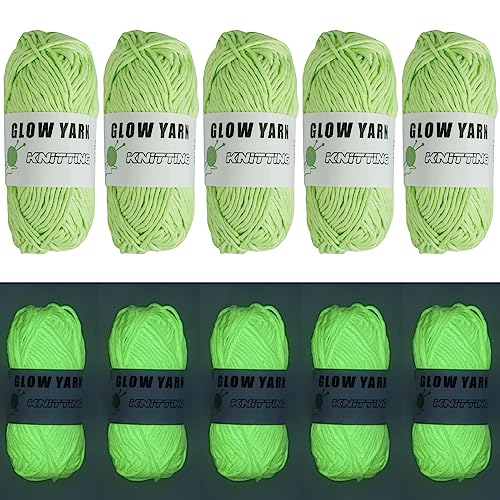 5 Rolls Glow in The Dark Yarn, Luminous Crochet Yarn for Halloween Crocheting, 174 ft Luminous DIY Knitting Yarn, Glow in The Dark Yarn for DIY Arts Crafts Crocheting Sewing Home Decoration (Green)