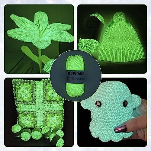 5 Rolls Glow in The Dark Yarn, Luminous Crochet Yarn for Halloween Crocheting, 174 ft Luminous DIY Knitting Yarn, Glow in The Dark Yarn for DIY Arts Crafts Crocheting Sewing Home Decoration (Green)