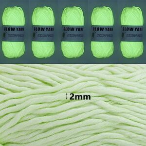 5 Rolls Glow in The Dark Yarn, Luminous Crochet Yarn for Halloween Crocheting, 174 ft Luminous DIY Knitting Yarn, Glow in The Dark Yarn for DIY Arts Crafts Crocheting Sewing Home Decoration (Green)